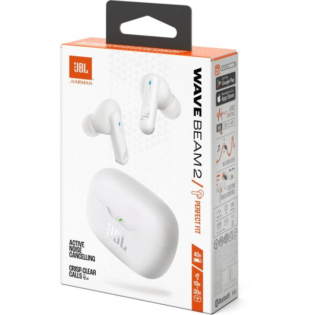 SLUŠALKE JBL WAVE BEAM 2 BELA