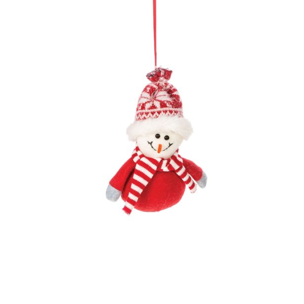 OKRASEK ZA JELKO GLOSSTYLE SNEŽAK 13 CM TEKSTILNI SIVI ALI RDEČI