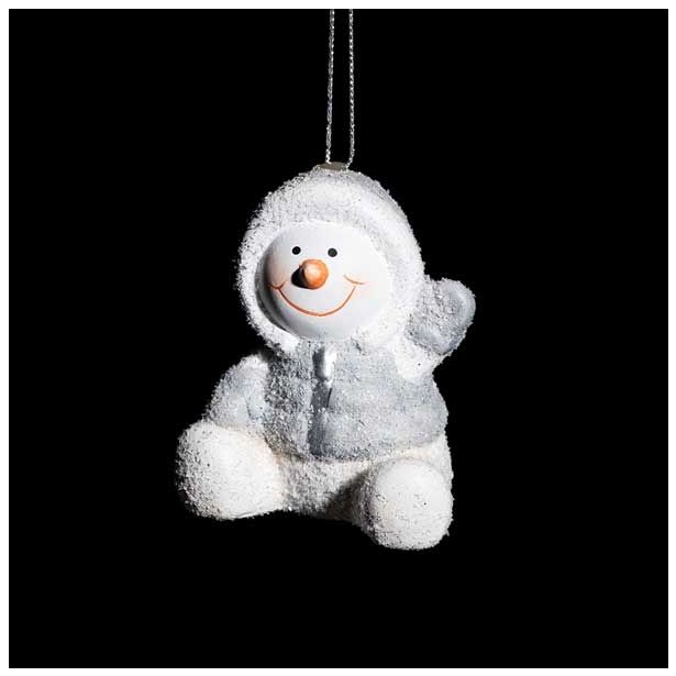 OKRASEK ZA JELKO GLOSSTYLE SNEŽAK KERAMIČNI 7 CM SIVE BARVE