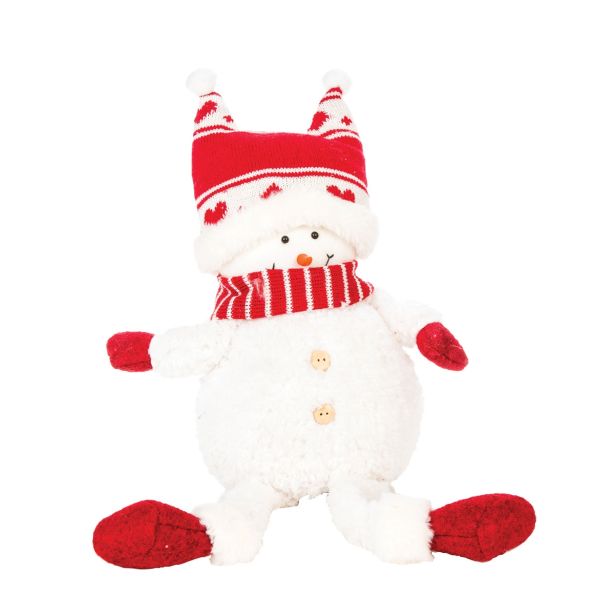 OKRASEK ZA JELKO GLOSSTYLE SNEŽAK RDEČE BELI 55 CM TEKSTILNI Z NOGAMI