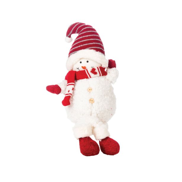 OKRASEK ZA JELKO GLOSSTYLE SNEŽAK RDEČE BELI 55 CM TEKSTILNI Z NOGAMI
