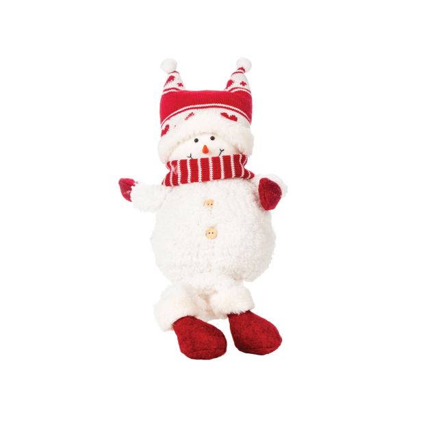 OKRASEK ZA JELKO GLOSSTYLE SNEŽAK RDEČE BELI 55 CM TEKSTILNI Z NOGAMI