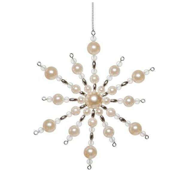 OKRASEK ZA JELKO GLOSSTYLE SNEŽINKA IZ PERL FI 13 CM BELEBARVE