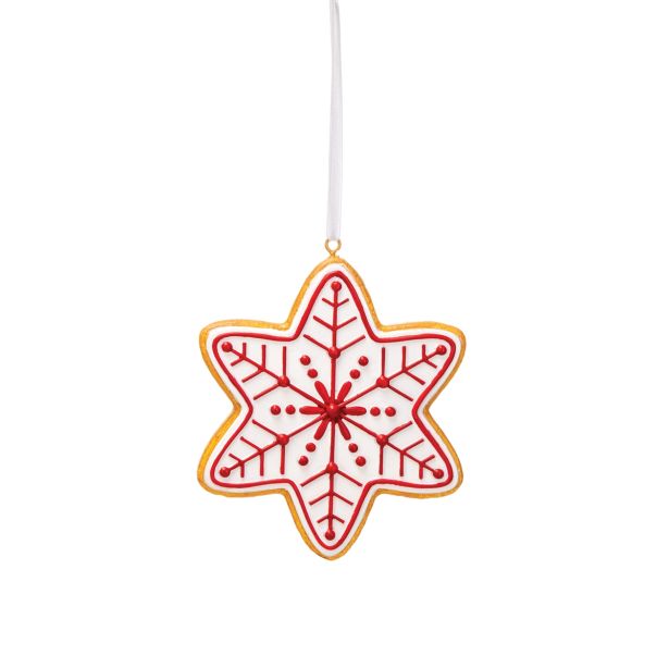 OKRASEK ZA JELKO GLOSSTYLE SNEŽINKA PIŠKOT 10.9 CM RDEČE BELI