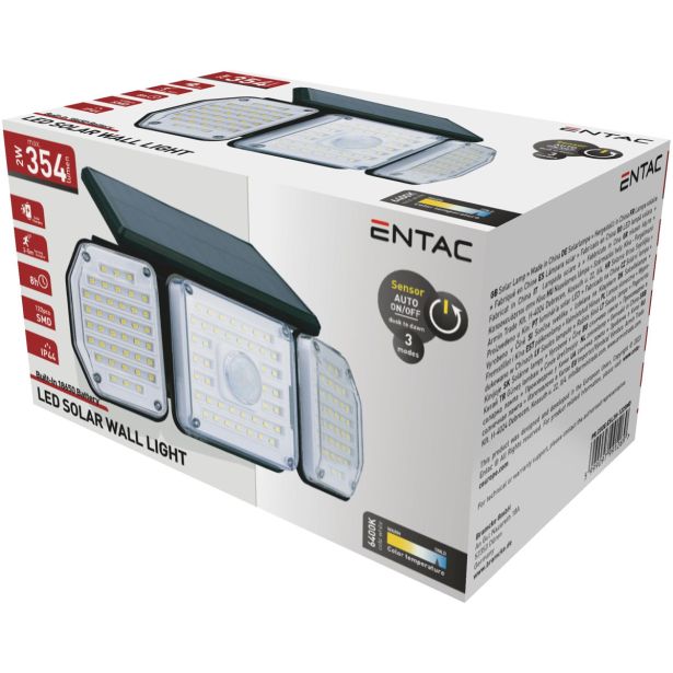SOLARNA VRTNA SVETILKA ENTAC S SENZORJEM 3 LED PANELI 2W IP44