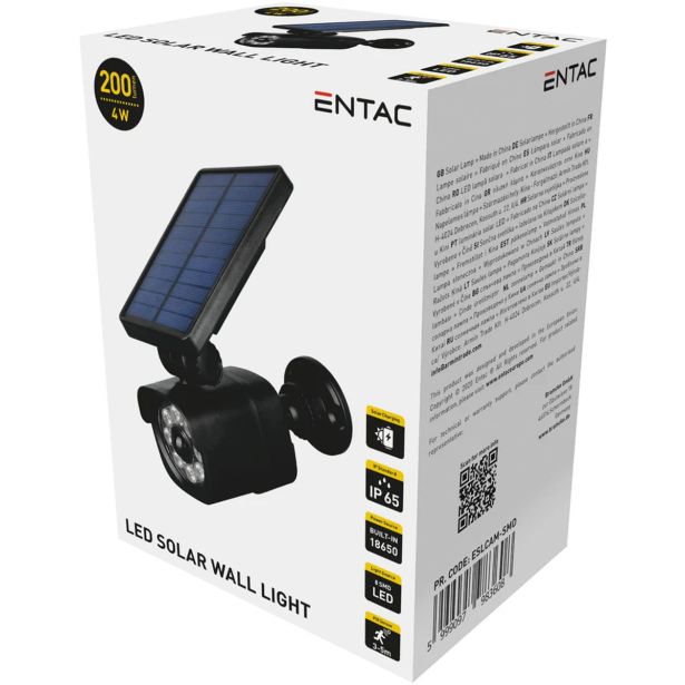 SOLARNA VRTNA SVETILKA ENTAC STENSKA SVETILKA S SENZORJEM 4W 200LM