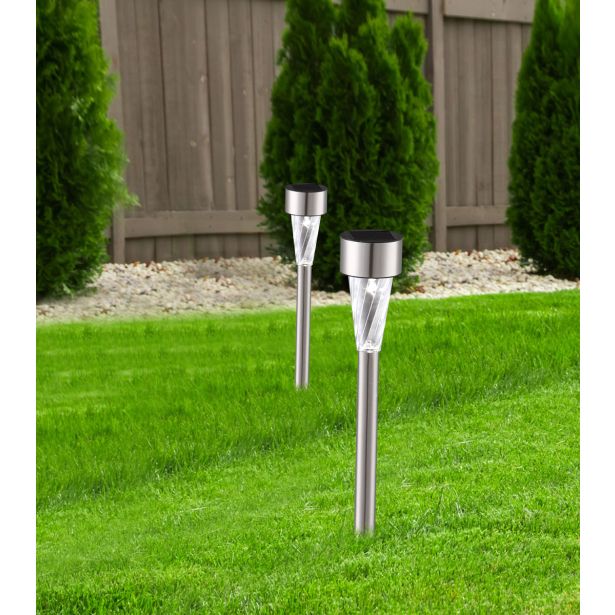 SOLARNA VRTNA SVETILKA GLOBO PALICA INOX SIVA 0.06W 3.2V, BELA 35CM