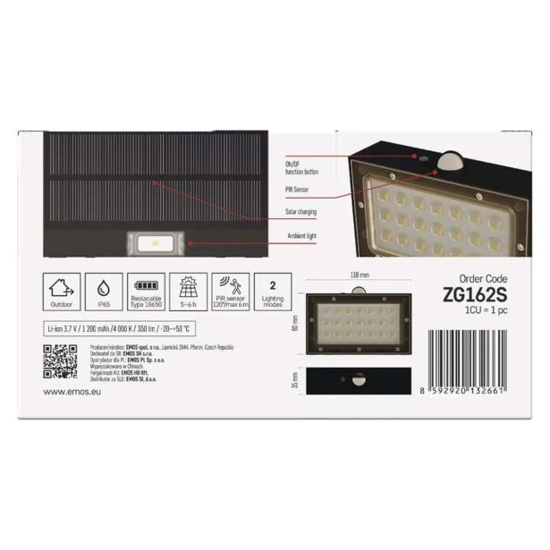 SOLARNA VRTNA SVETILKA LED SOLAR LUMINAIRE PRO BRICK 350LM IP65 NW ČRNA