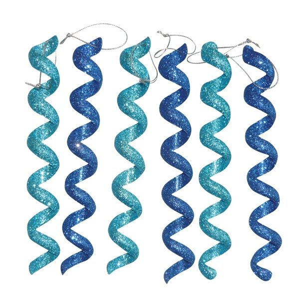 OKRASEK ZA JELKO GLOSSTYLE SPIRALASTI MODRI 18 CM DOLŽINE SORTIRANO 6 KOSOV