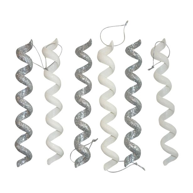 OKRASEK ZA JELKO GLOSSTYLE SPIRALASTI SREBRNI 18 CM DOLŽINE SORTIRANO 6 KOSOV