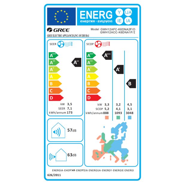 GWH12ACC FAIRY ČRNA 3.5KW, NOTR+ZUN ENOTA