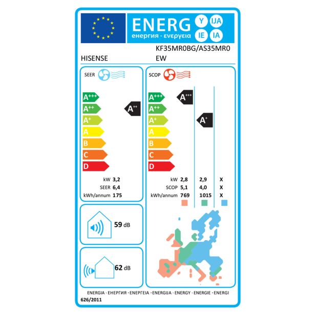 SPLIT ENOJNA INVERTER HISENSE HISENSE EXPERT COMFORT 35 NOT. IN ZUN. ENOTA