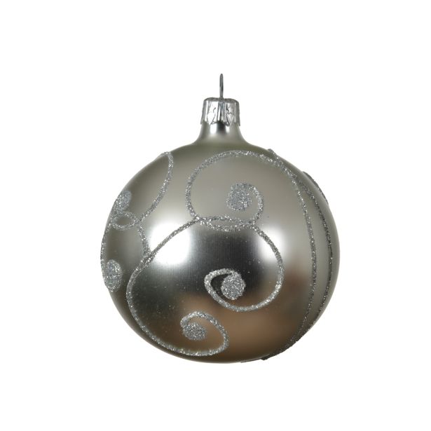 STEKLENA BUNKA SREBRNA Z DEKORJEM, FI 80 MM