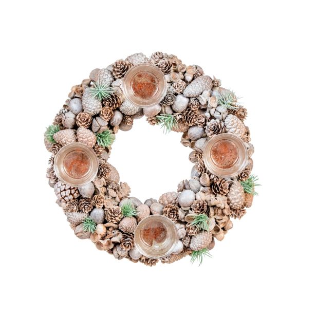 VENČEK GLOSSTYLE SREBRNI ADVENTNI S KOZARČKI PREMERA 32 CM