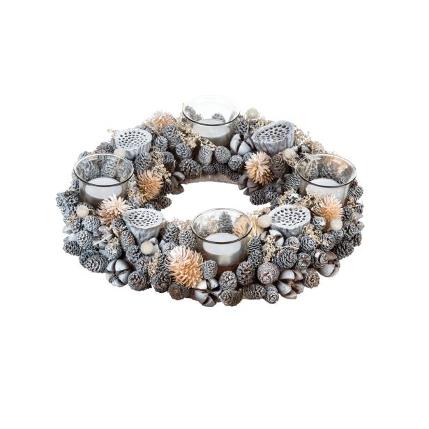 VENČEK GLOSSTYLE SREBRNI ADVENTNI S S 4 KOZARČKI 44X13X8 CM