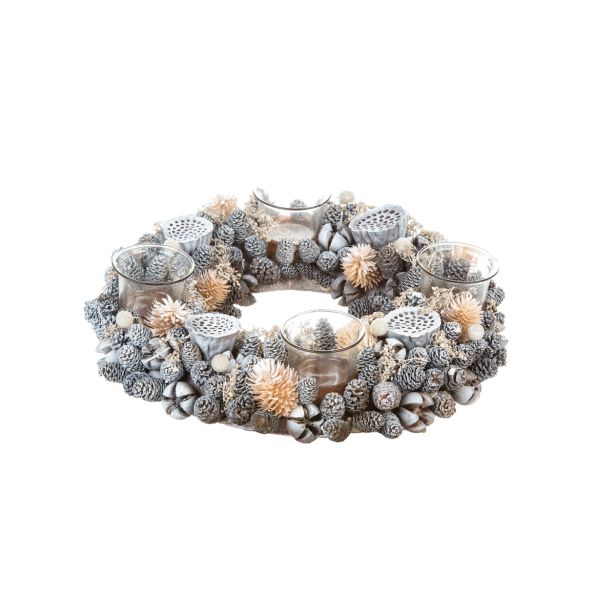 VENČEK GLOSSTYLE SREBRNI ADVENTNI S S 4 KOZARČKI 44X13X8 CM