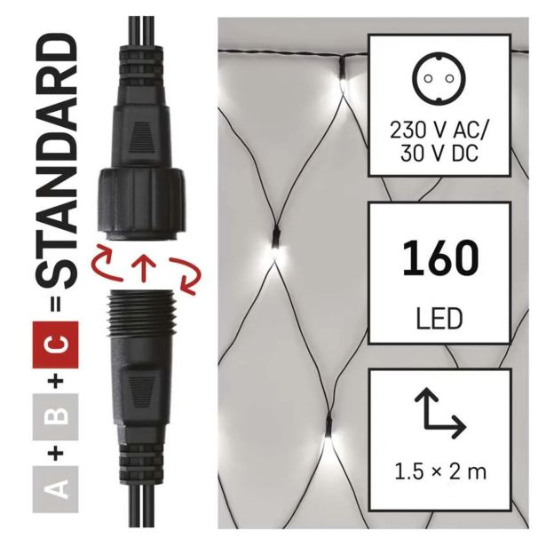 STANDARD LED POVEZOVALNA  BOŽIČNA VERIGA ' MREŽA, 1,5X2 M, ZUN., HLADNA BELA