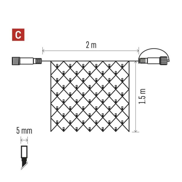 STANDARD LED POVEZOVALNA  BOŽIČNA VERIGA ' MREŽA, 1,5X2 M, ZUN., HLADNA BELA