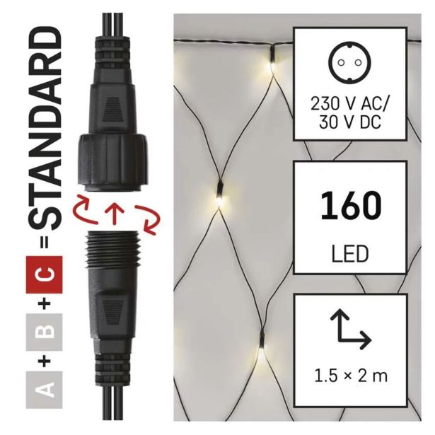 STANDARD LED POVEZOVALNA BOŽIČNA VERIGA ' MREŽA, 1,5X2 M, ZUN., TOPLA BELA