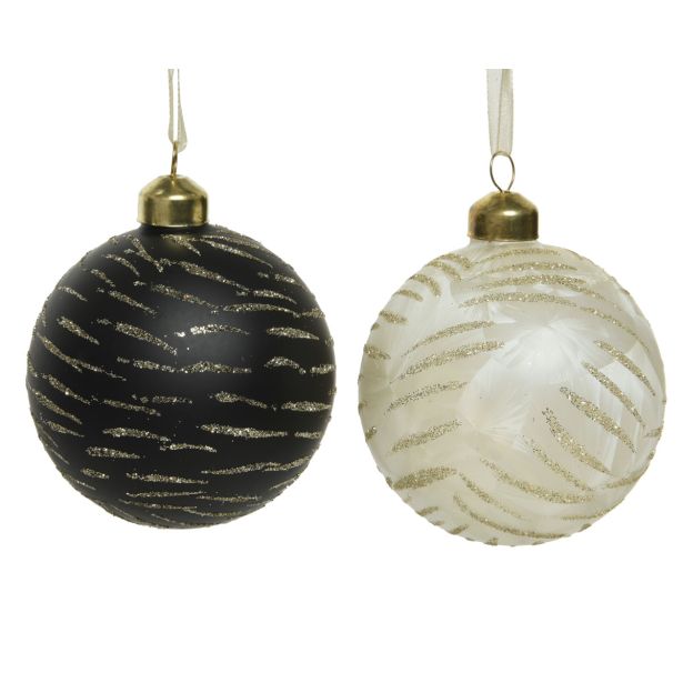 STEKLENA BUNKA DECORIS BELA, ČRNA MIX, 8 CM SORTIRANO