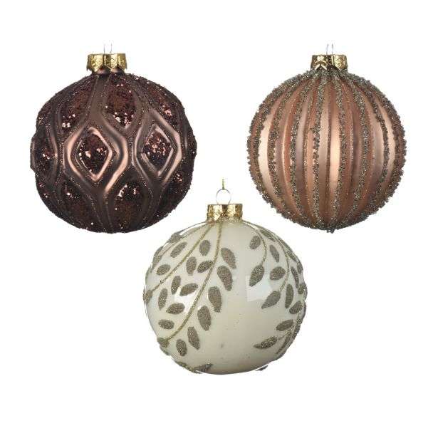 STEKLENA BUNKA DECORIS BELA/RJAVA Z DEKORJEM FI 10 CM SORT