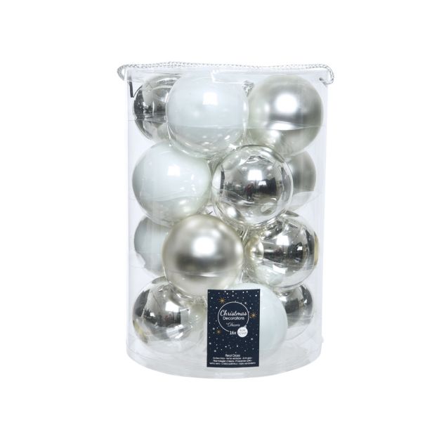 STEKLENA BUNKA DECORIS BELA/SREBRNA 16/1 FI 8 CM