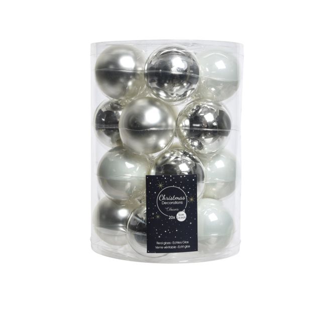 STEKLENA BUNKA DECORIS BELA/SREBRNA MAT/SIJOČE 20/1 FI 6 CM