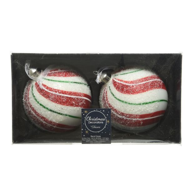 STEKLENA BUNKA DECORIS BELE BARVE S ČRTAMI 2/1 FI 10 CM