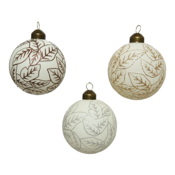 STEKLENA BUNKA DECORIS BELE BARVE Z LISTJEM FI 8 CM SORT