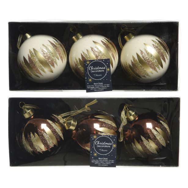 STEKLENA BUNKA DECORIS BELE/RJAVE Z ZLATO 3/1 FI 8 CM SORT