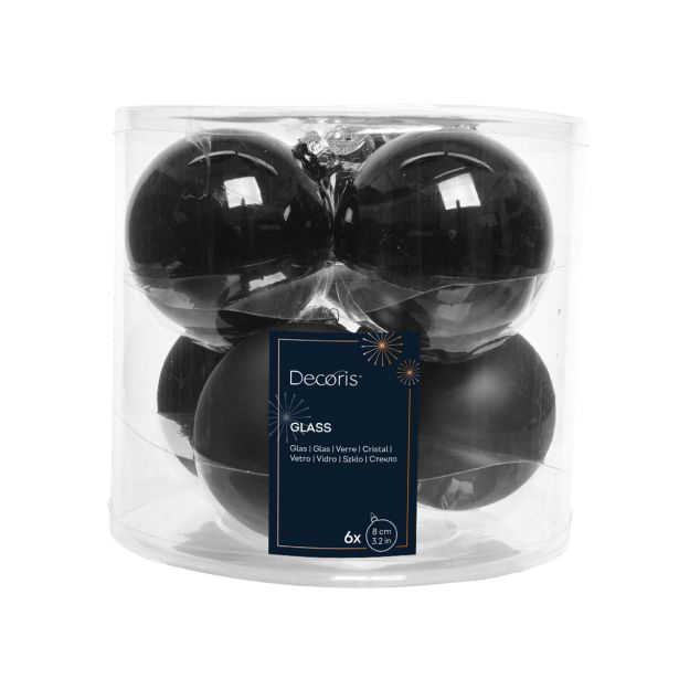 STEKLENA BUNKA DECORIS ČRNA FI 8 CM SIJOČA/ MAT 6/1 SORTIRANO