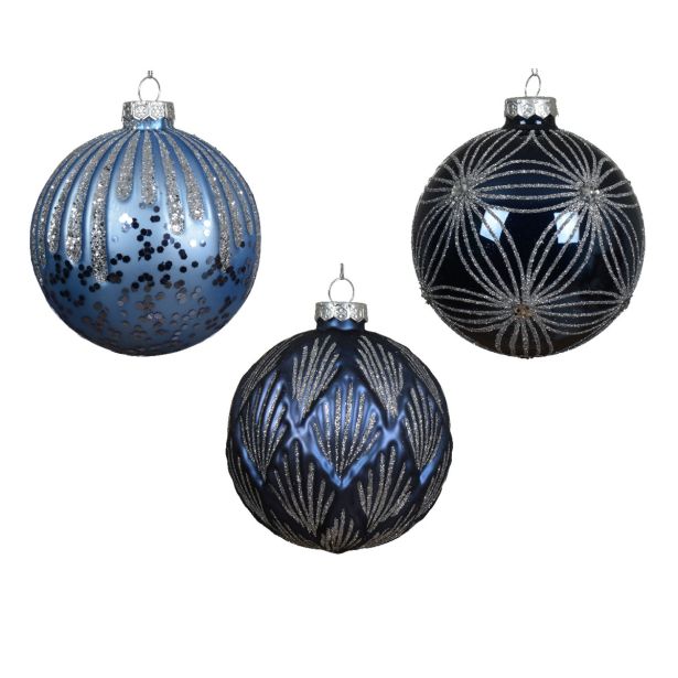 STEKLENA BUNKA DECORIS FI 10 CM, TEM.MOD./SREBR. VZOREC, SORTIRANO