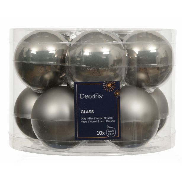 STEKLENA BUNKA DECORIS FI 6 CM, SOFT SIVA, 10/1 SIJOČA/MAT