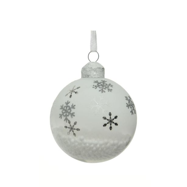 STEKLENA BUNKA DECORIS FI 8 CM, BELA VZOREC, SORTIRANO