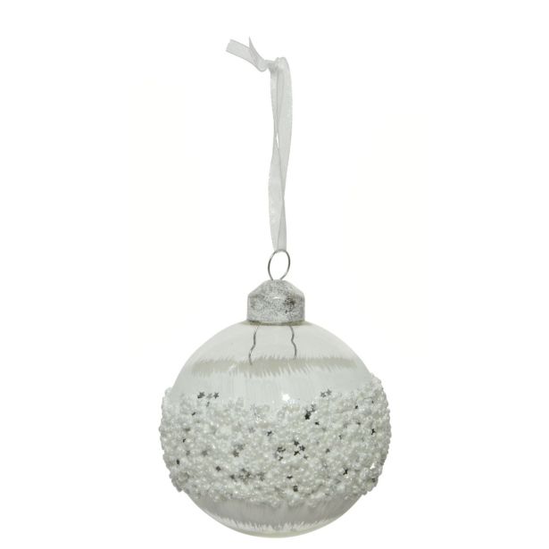 STEKLENA BUNKA DECORIS FI 8 CM, BELA VZOREC, SORTIRANO