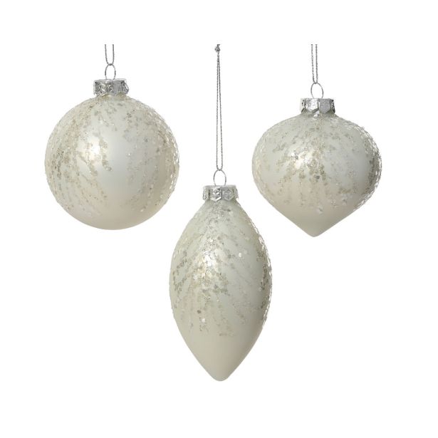 STEKLENA BUNKA DECORIS FI 8 CM, BELA VZOREC, SORTIRANO