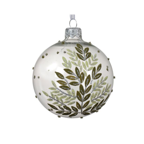 STEKLENA BUNKA DECORIS FI 8 CM, BELA/ZELENA VZOREC