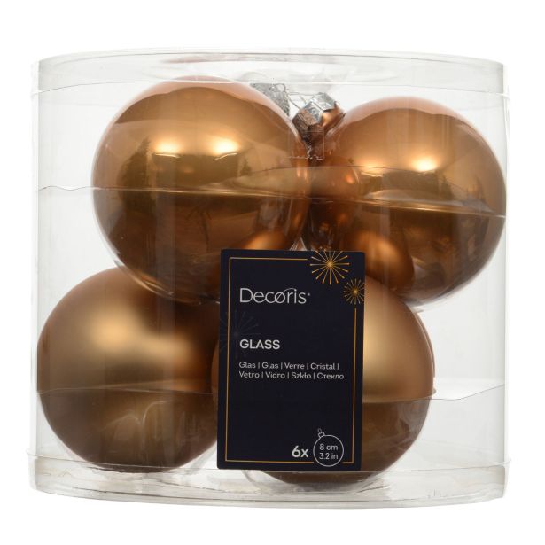 STEKLENA BUNKA DECORIS FI 8 CM, KARAMELNA, 6/1 SIJOČA/MAT