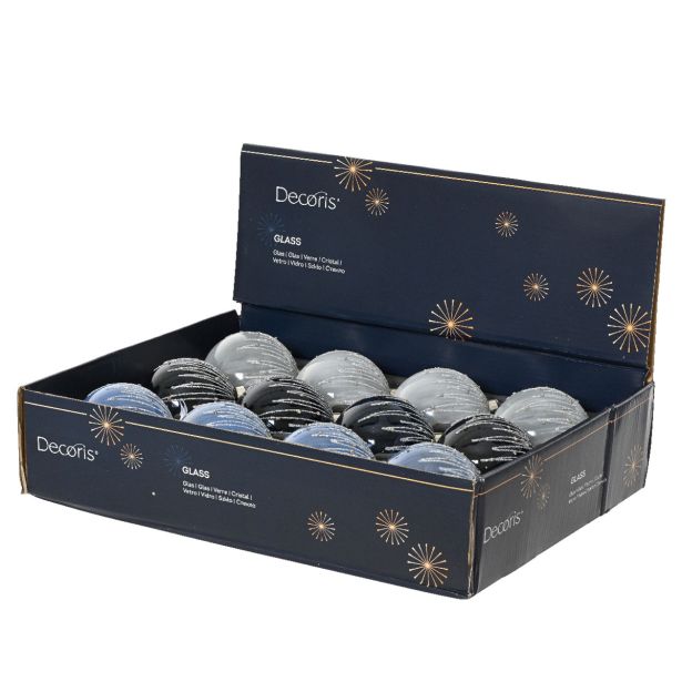 STEKLENA BUNKA DECORIS FI 8 CM, MODRA, BELA VZOREC, SORTIRANO