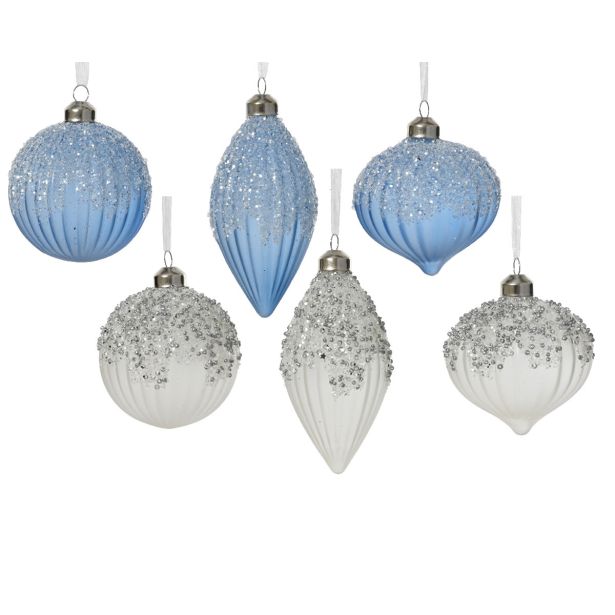 STEKLENA BUNKA DECORIS FI 8 CM, MODRA, BELA VZOREC, SORTIRANO
