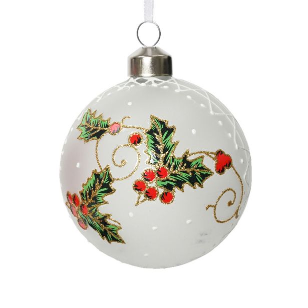 STEKLENA BUNKA DECORIS FI 8 CM, RDEČA/BELA VZOREC, SORTIRANO