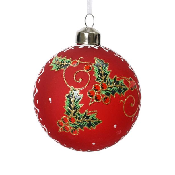 STEKLENA BUNKA DECORIS FI 8 CM, RDEČA/BELA VZOREC, SORTIRANO