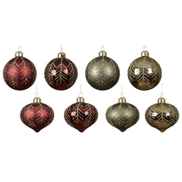 STEKLENA BUNKA DECORIS FI 8 CM, RDEČA, ROŽMARIN VZOREC, SORTIRANO, VEJICE