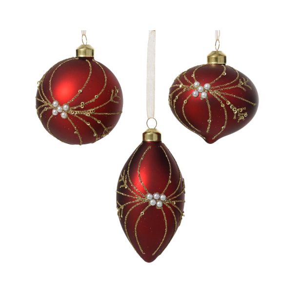 STEKLENA BUNKA DECORIS FI 8 CM, RDEČA, VZOREC SORTIRANO