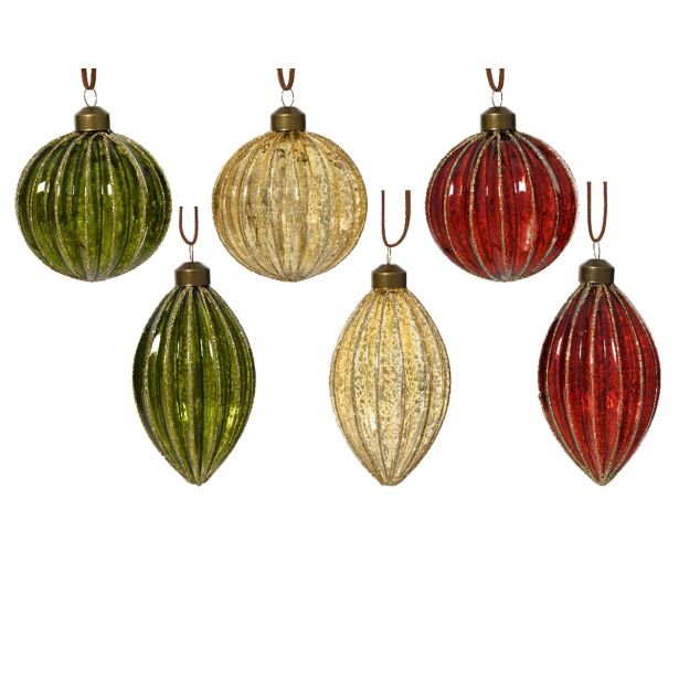 STEKLENA BUNKA DECORIS FI 8 CM, RDEČA, ZLATA, ZELENA, VZOREC, SORTIRANO