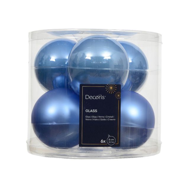 STEKLENA BUNKA DECORIS FI 8 CM, SKY MODRA, 6/1 SIJOČA/MAT