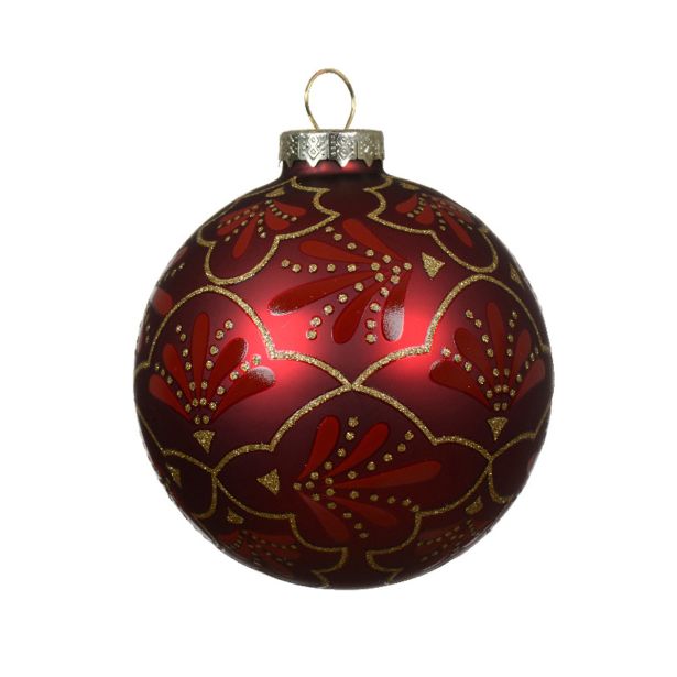 STEKLENA BUNKA DECORIS FI 8 CM TEM.ZELENA/RDEČA VZOREC, SORTIRANO