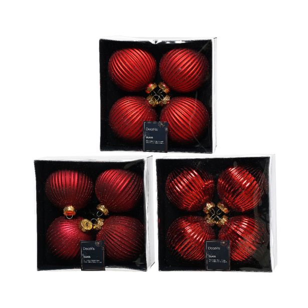 STEKLENA BUNKA DECORIS FI 8 CM, TEMNO RDEČA 4/1,SORTIRANO