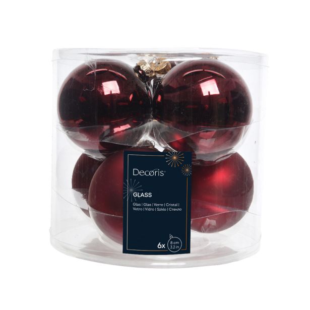 STEKLENA BUNKA DECORIS FI 8 CM TEMNO RDEČA 6/1