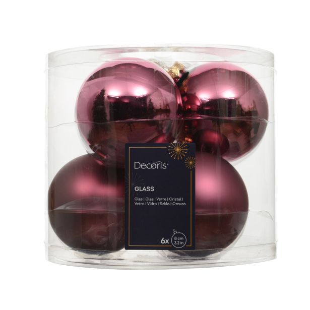 STEKLENA BUNKA DECORIS FI 8 CM, TEMNO ROZA, 6/1 SIJOČA/MAT